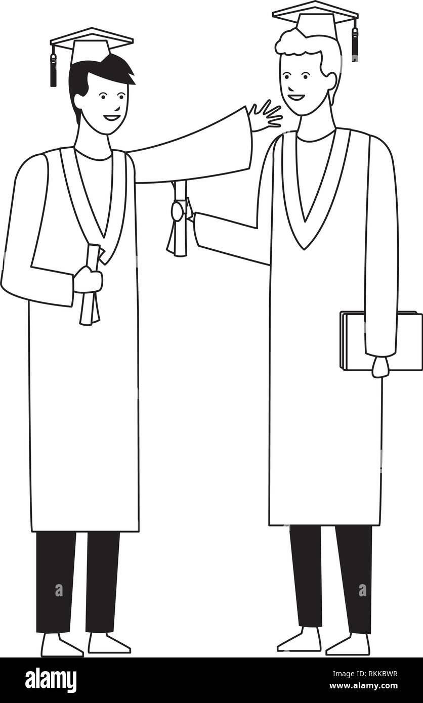graduation ceremony diploma friends black and white Stock Vector Image ...