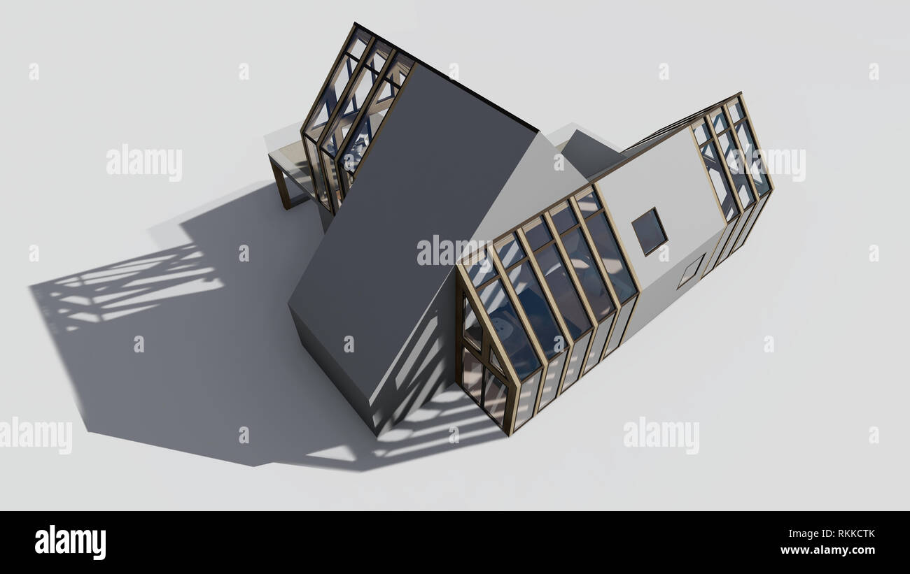 Modern House on white background, 3D rendering Stock Photo - Alamy