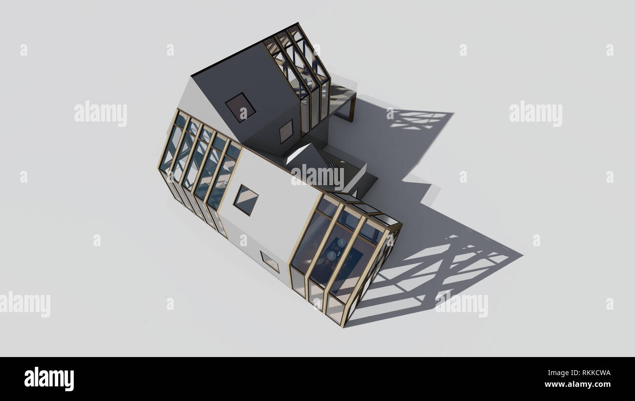 Modern House on white background, 3D rendering Stock Photo - Alamy