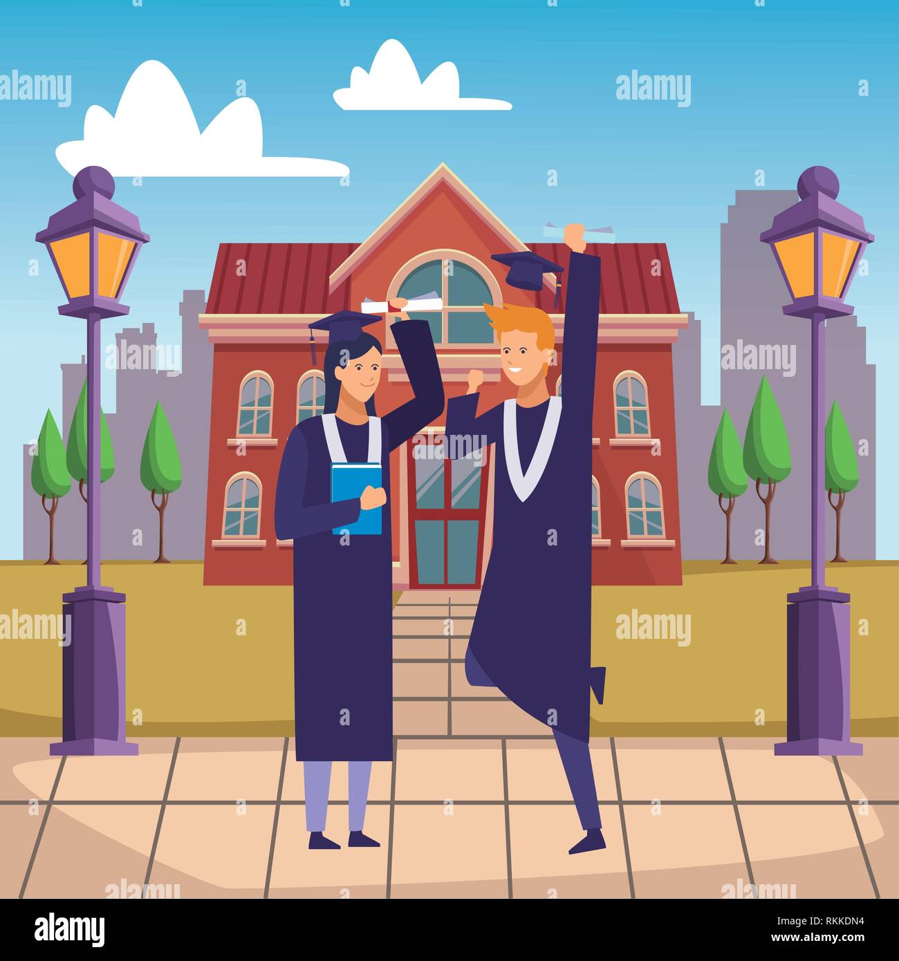 campus graduation ceremony friends Stock Vector Image & Art - Alamy