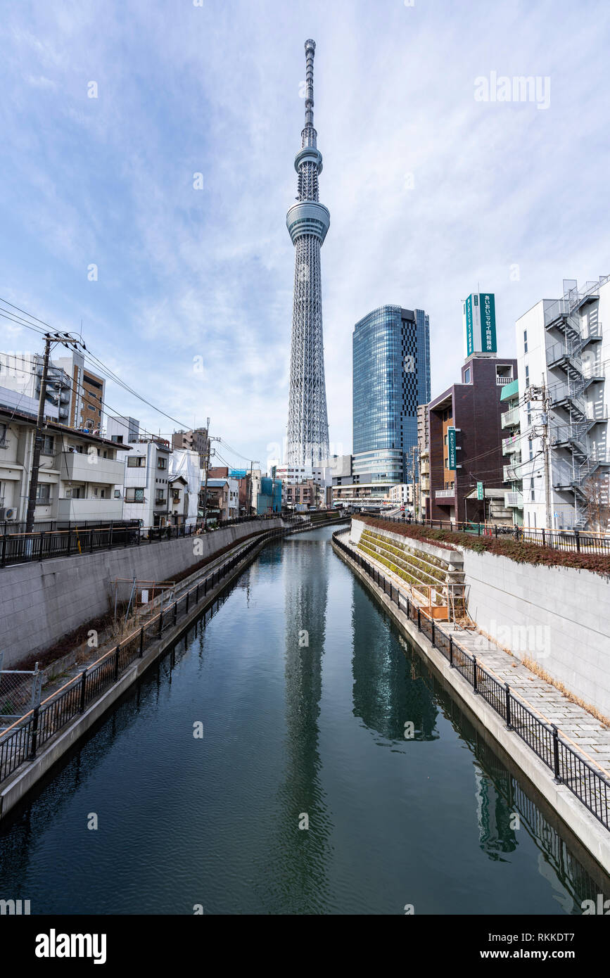 Tokyo Skytree view from Kita-Jikken River, Sumida-Ku, Tokyo