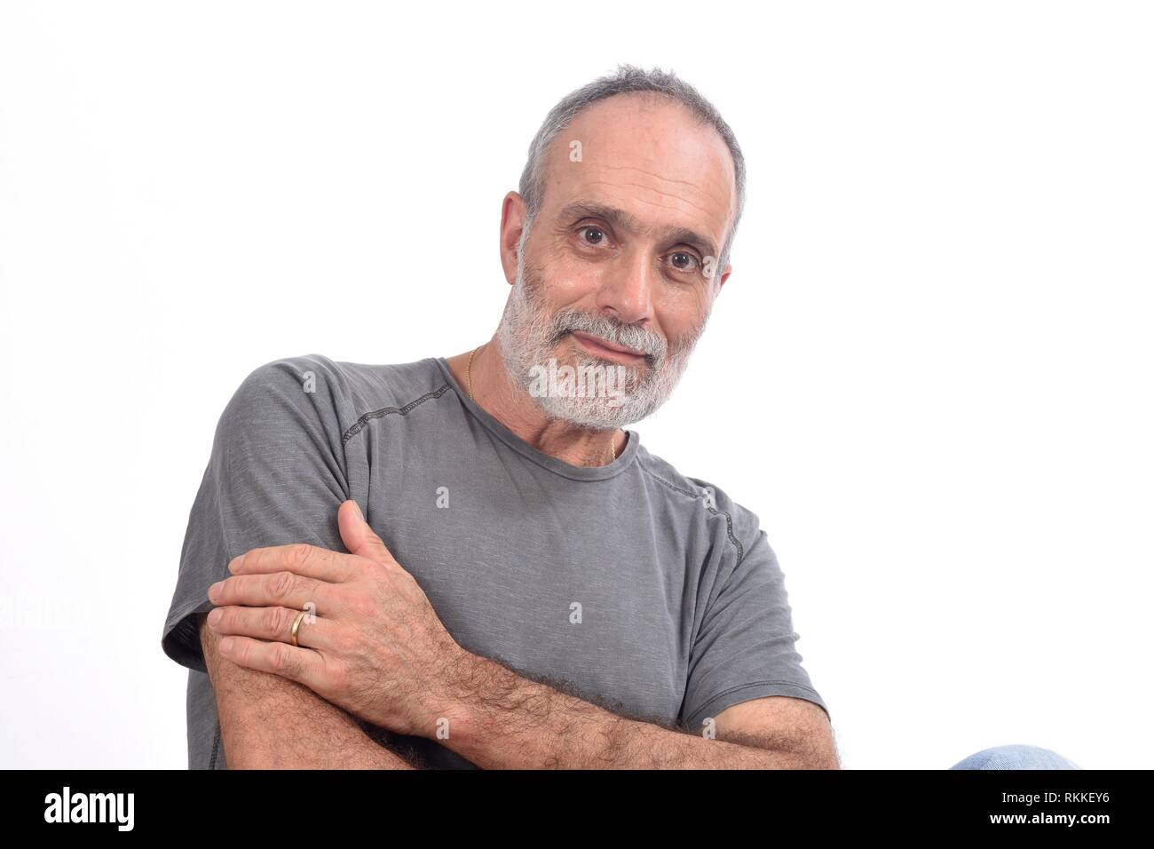 portrait of middle aged man on white. Stock Photo
