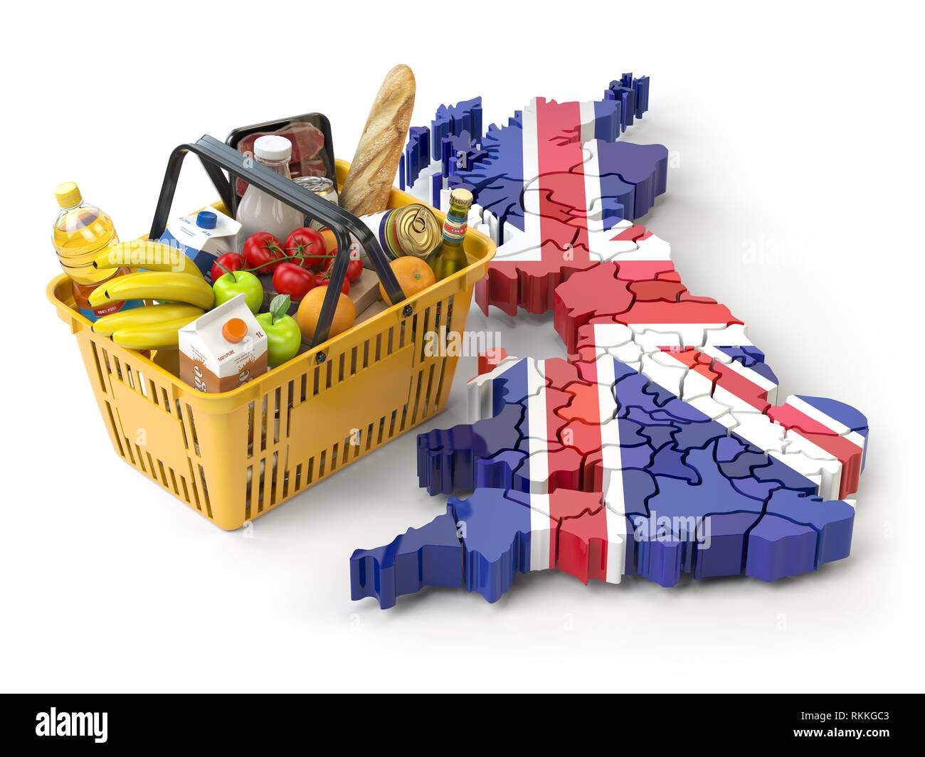 Market basket or consumer price index in UK Great Britain. Shopping