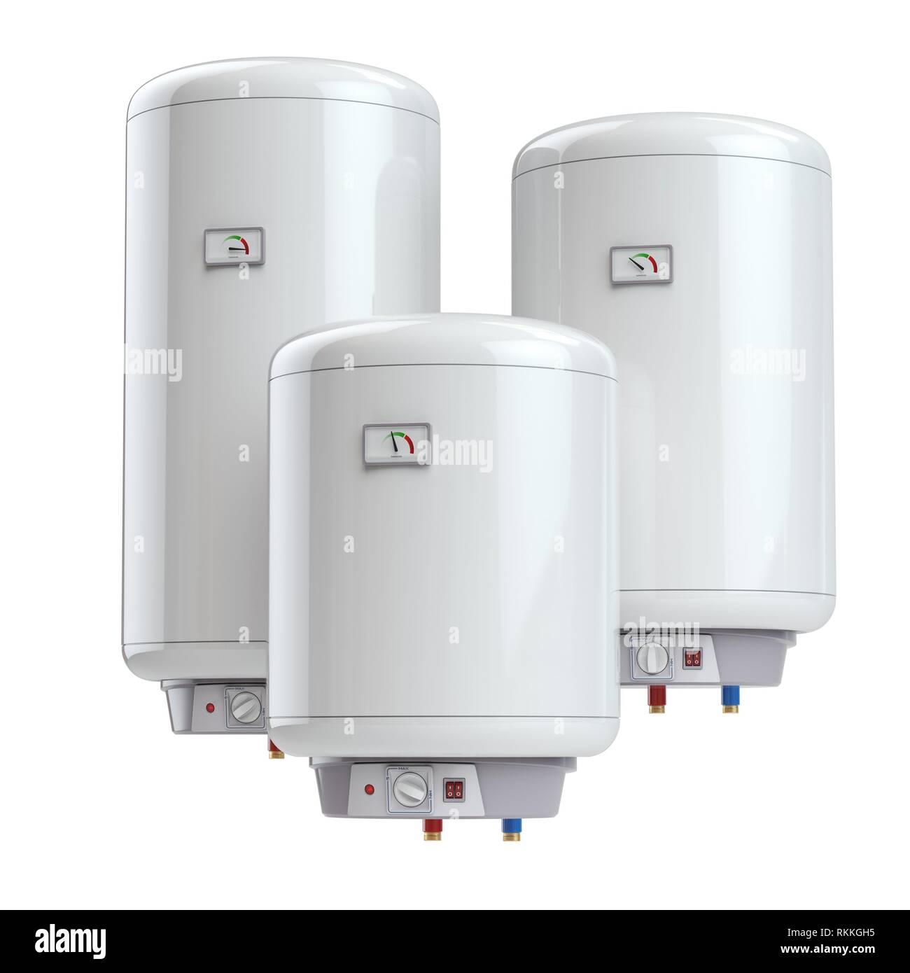 Set of electric boilers , water heate difference size isolated on white