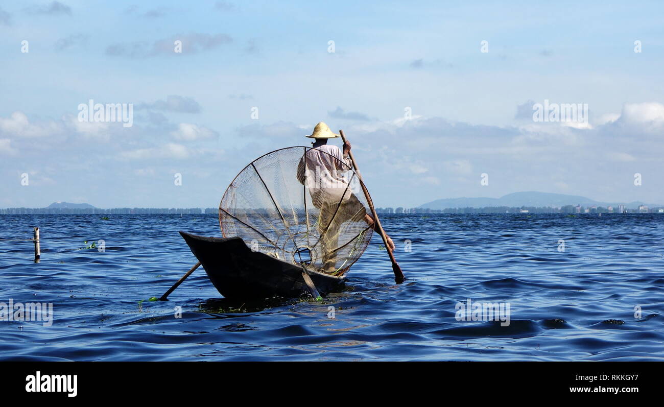 Lake Inle, One Leg Rower, Myanmar Stock Photo