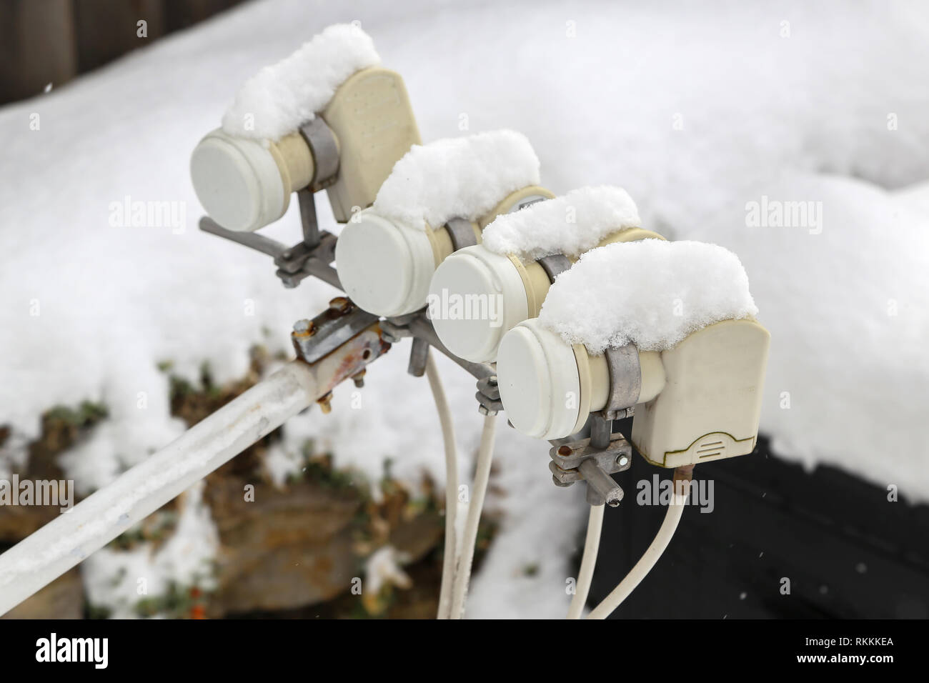 television / Satellite television / lnb in the snow Stock Photo