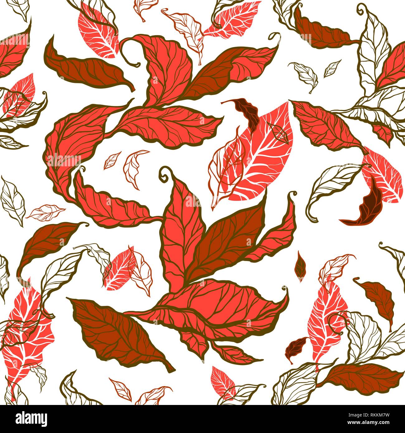 Vector seamless coral color background. Nature leaves pattern Stock ...