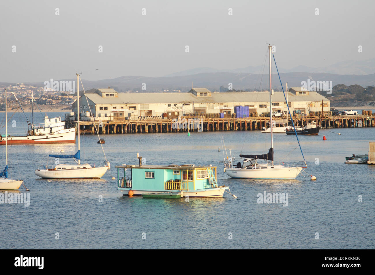 View of Old Fisherman's Wharf from Sister City Park, Monterey, California, USA Stock Photo