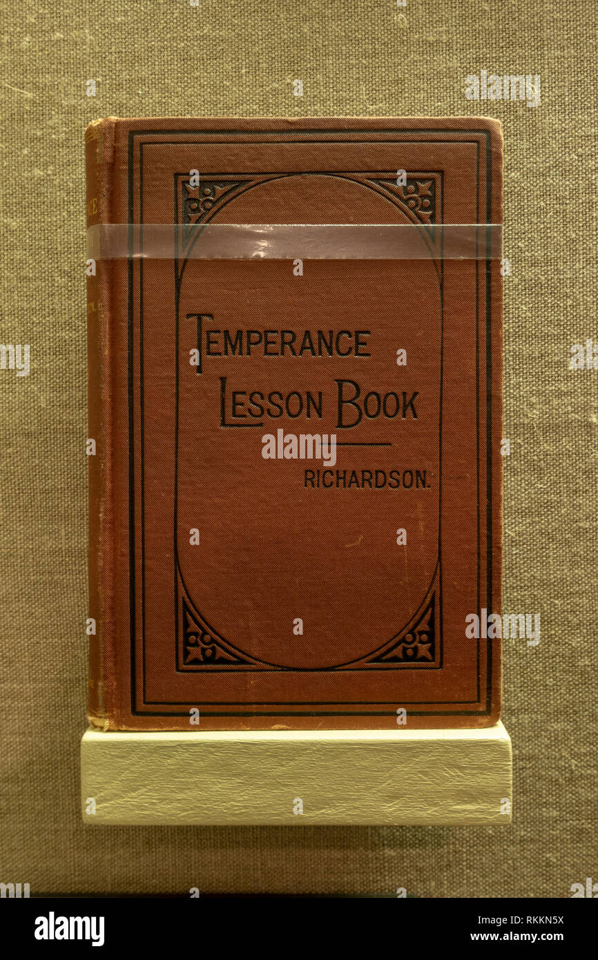 'Temperance Lesson Book' published in 1884, The Mob Museum, Las Vegas (City of Las Vegas), Nevada, United States. Stock Photo