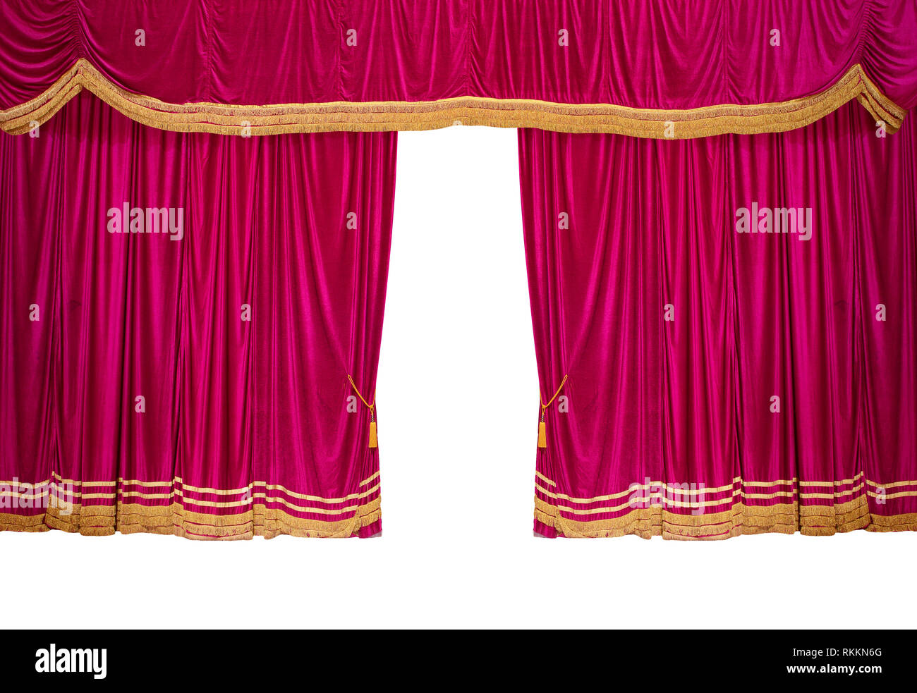 The red curtains are opening for the theater show. Isolated on white  background Stock Photo - Alamy