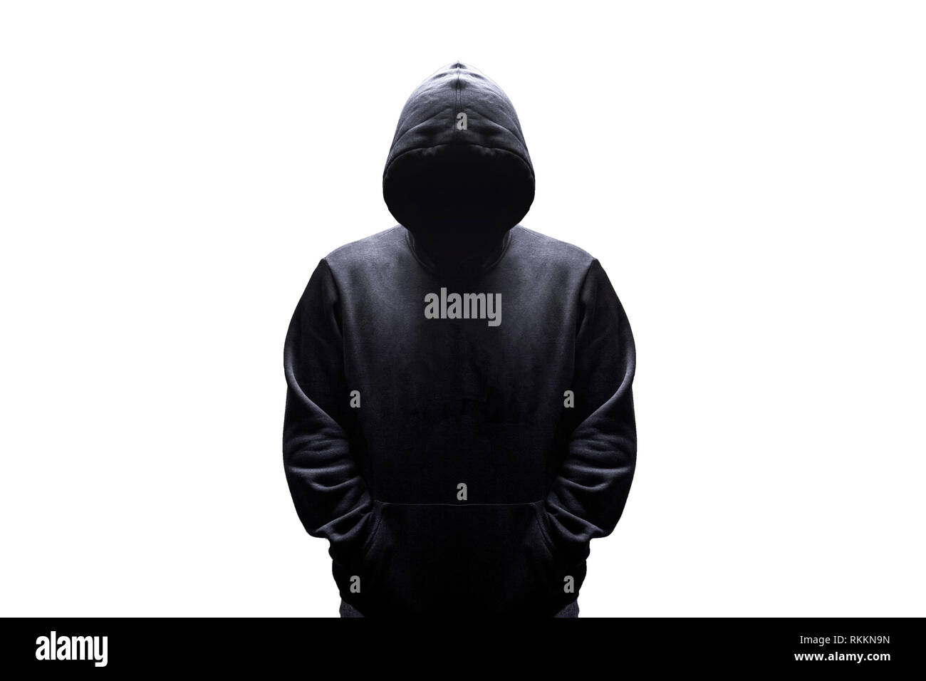 silhouette of a man in a hood isolated on white background, concept ...