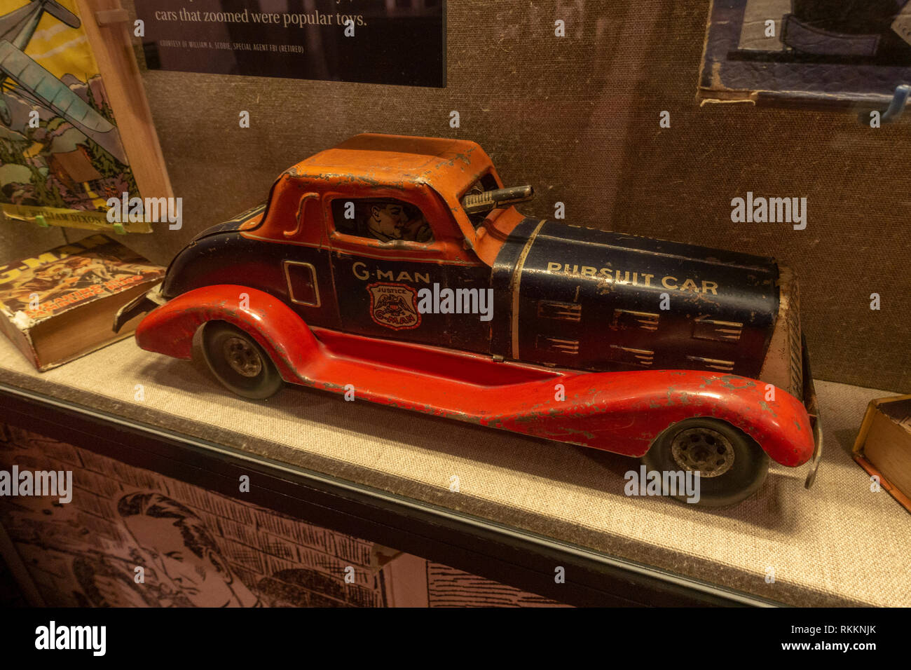 Pursuit car, a G-Men (Government Agents) and gangster related toy, The Mob Museum, Las Vegas (City of Las Vegas), Nevada, United States. Stock Photo