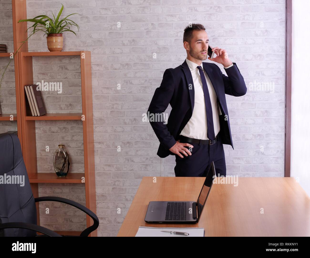 Businessman communicating with the cell phone. Stock Photo