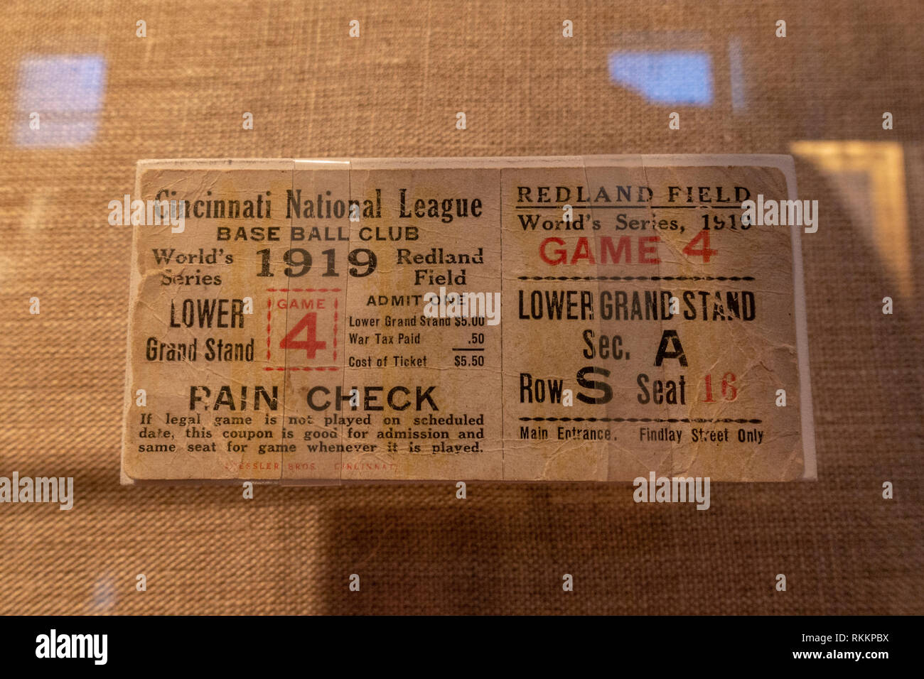 A 1919 World Series ticket, the so called Black Sox series, The Mob Museum, Las Vegas (City of Las Vegas), Nevada, United States. Stock Photo