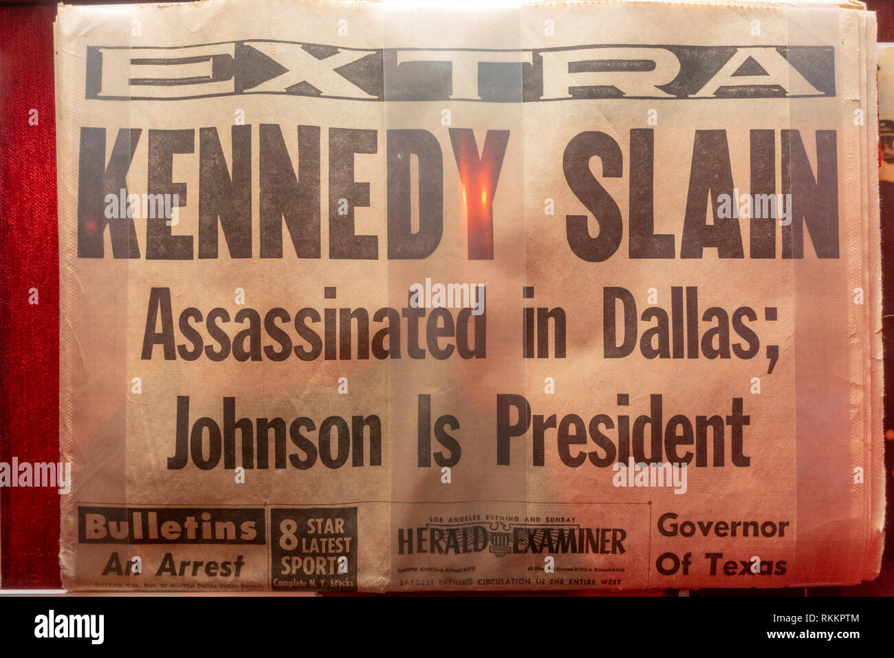 Herald Examiner (Los Angeles) following the assassination of John F Kennedy, The Mob Museum, Las Vegas (City of Las Vegas), Nevada, United States. Stock Photo