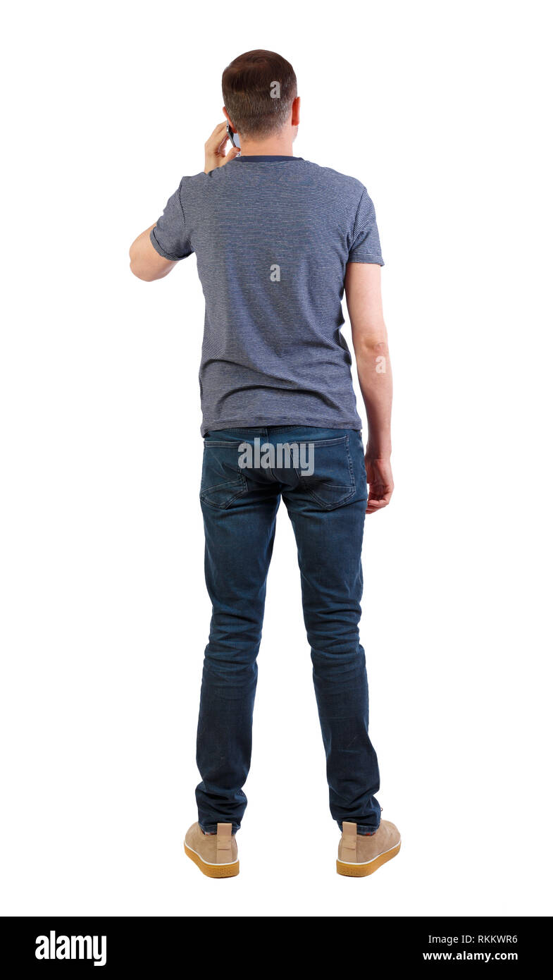 back view of a man talking on the phone. backside view of person. Rear ...