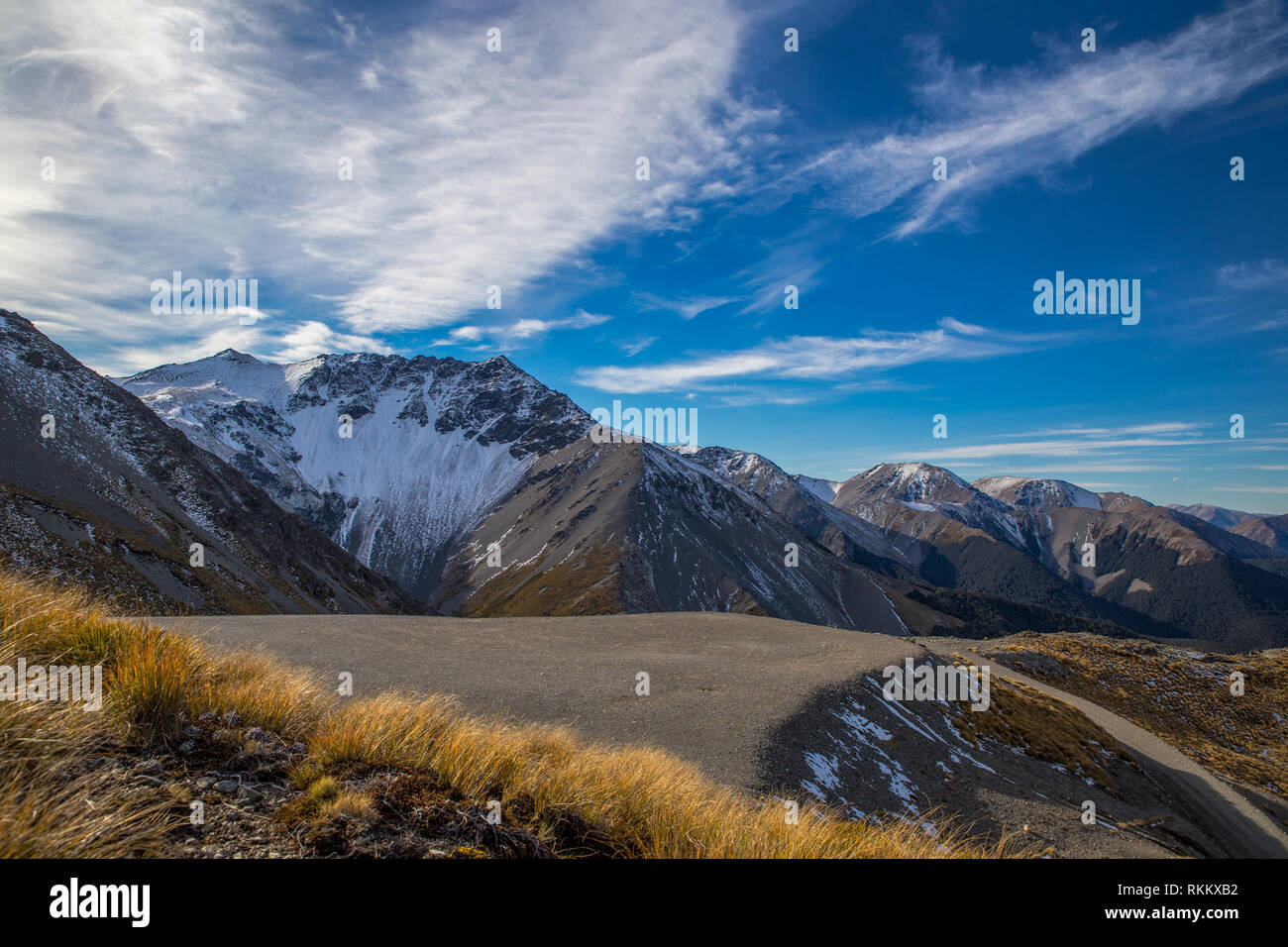 The view from Mt Cheeseman of some mountains in the Craigieburn Range, New Zealand Stock Photo