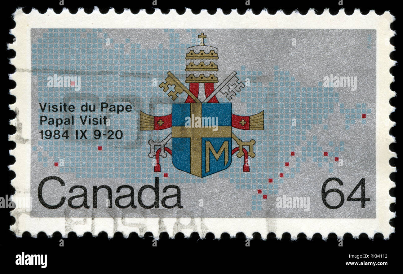 Postage stamp from Canada in the Papal Visit to Canada series issued in 1984 Stock Photo