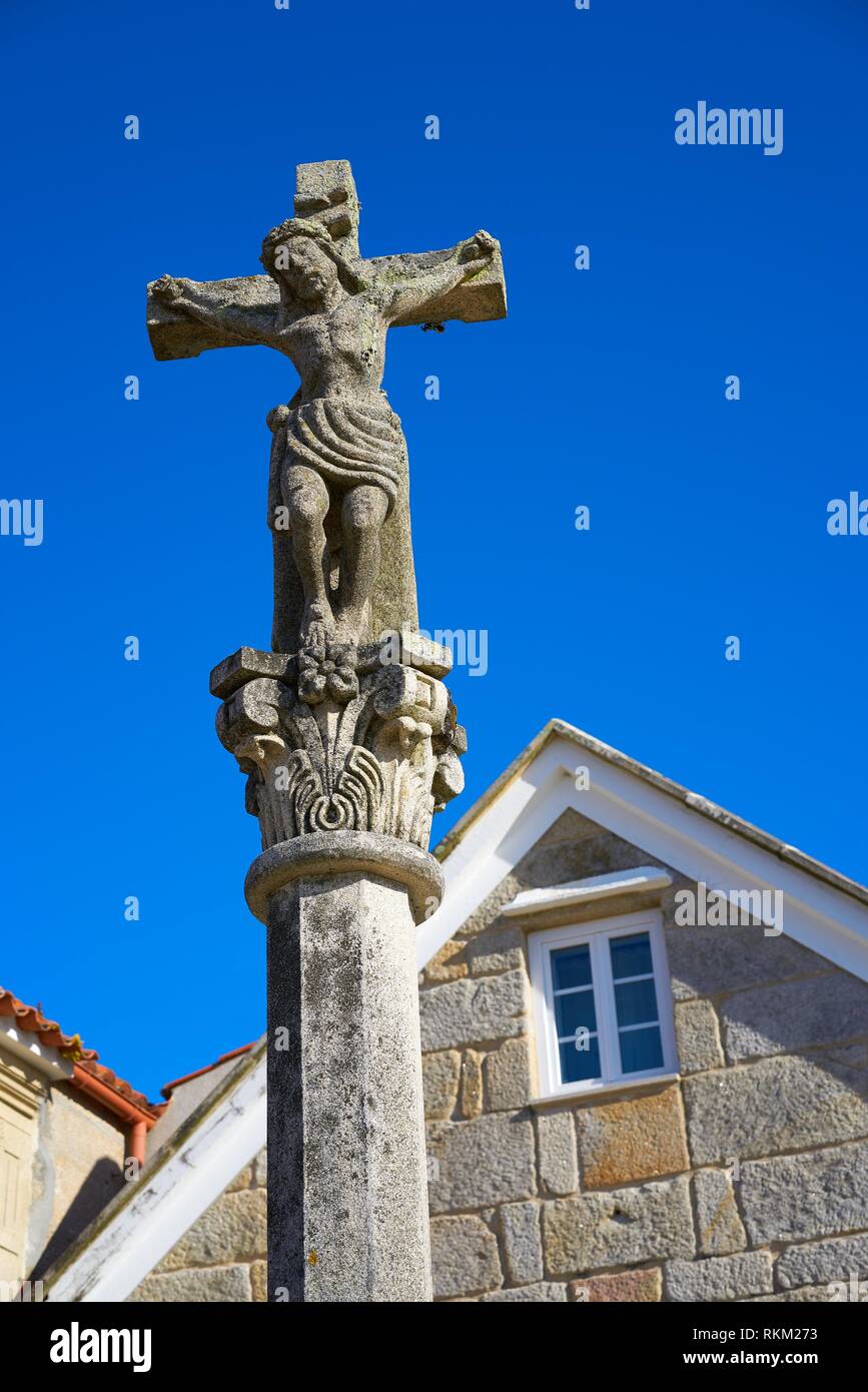 Combarro cross Galician village in Pontevedra at Galicia Spain Stock