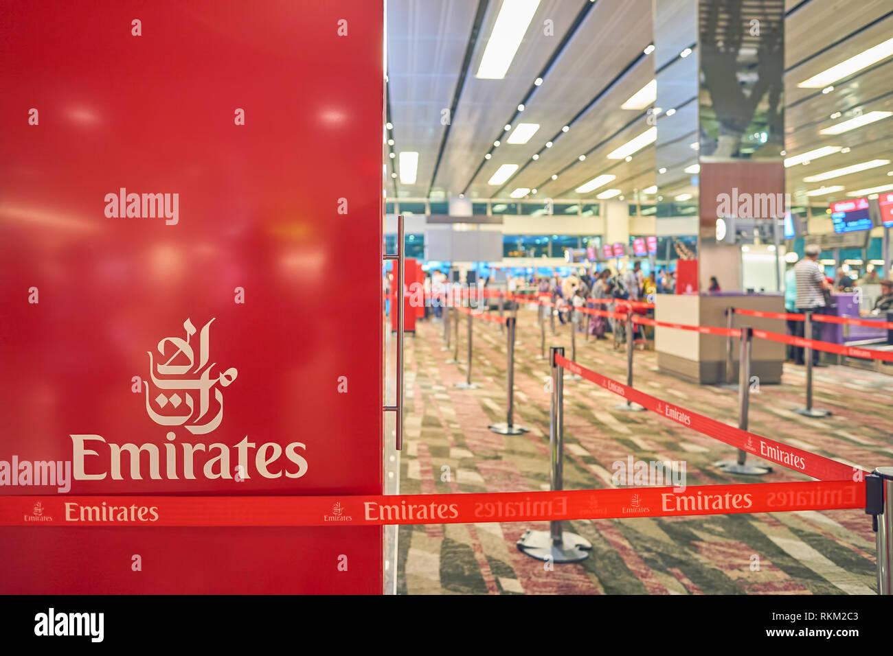 SINGAPORE AUGUST 28, 2016 Emirates checkin counters at Singapore