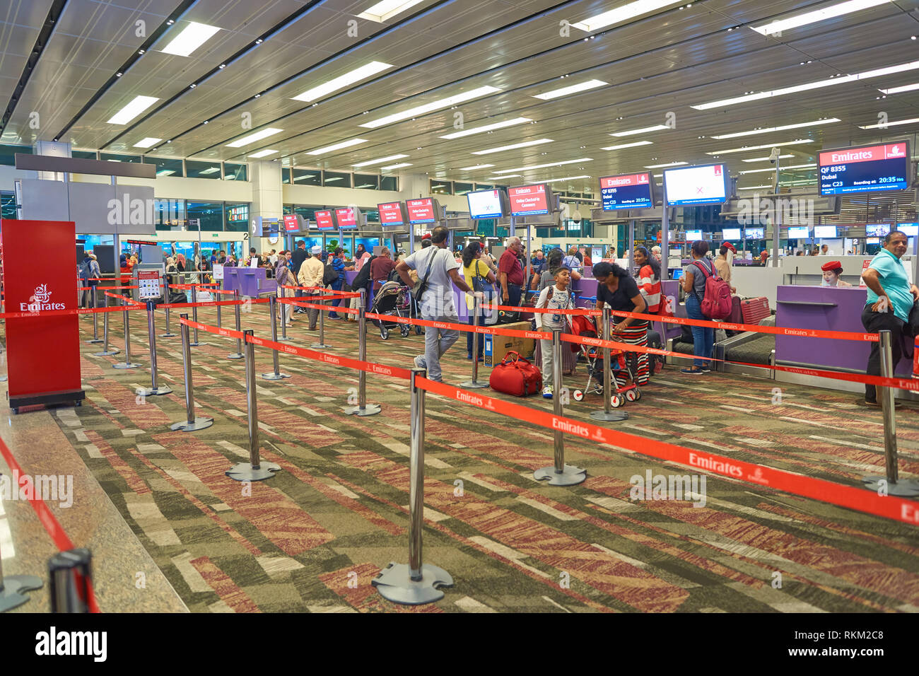 SINGAPORE AUGUST 28, 2016 Emirates checkin counters at Singapore