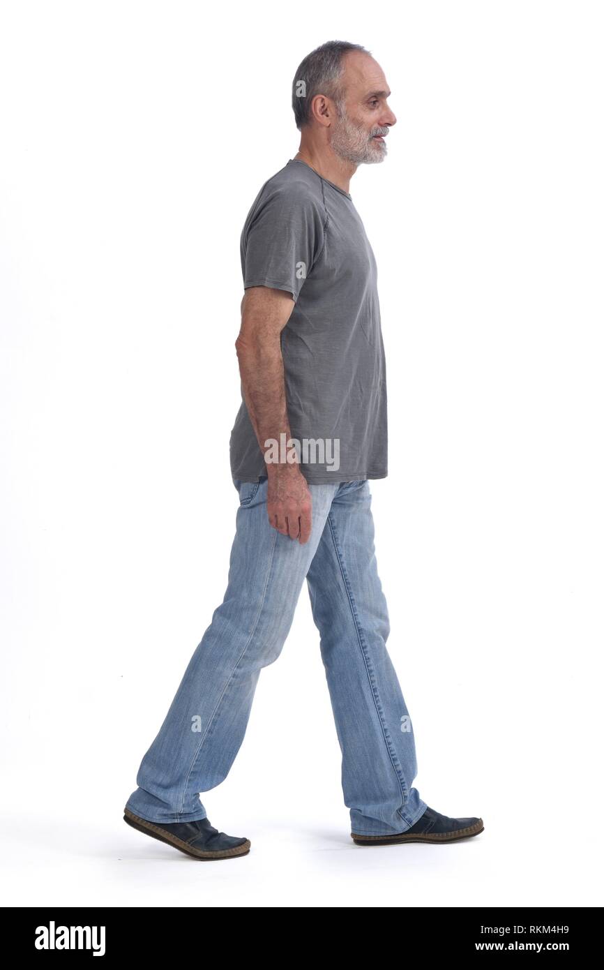 Man walking on white background. Stock Photo
