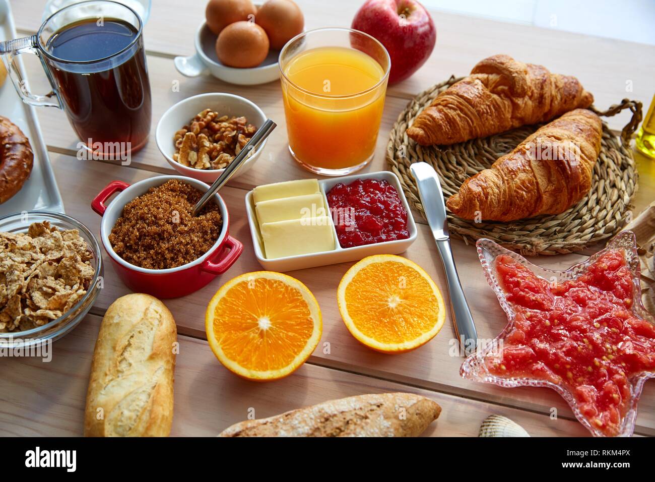 Continental buffet breakfast with assorted healthy food and coffee Stock Photo Alamy