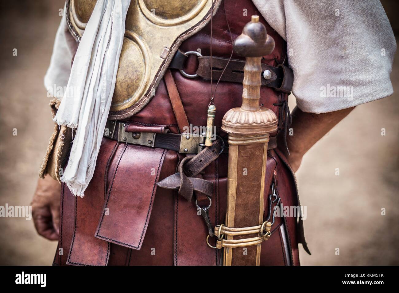Centurion uniform and armour, the most famous officer in the Roman army. Historical reenactment. Stock Photo