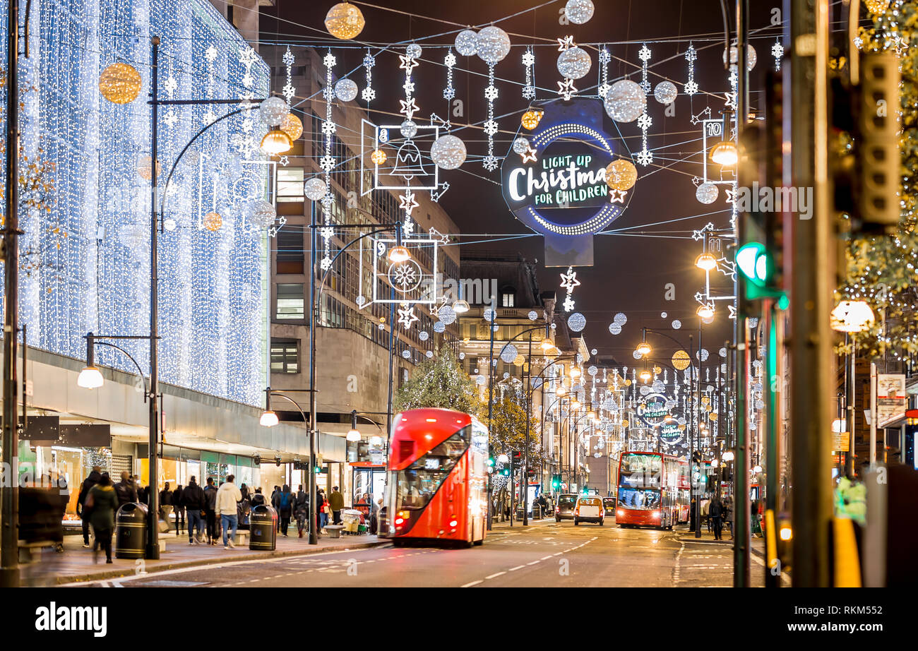 Oxford street in Christmas time, London, UK Stock Photo Alamy
