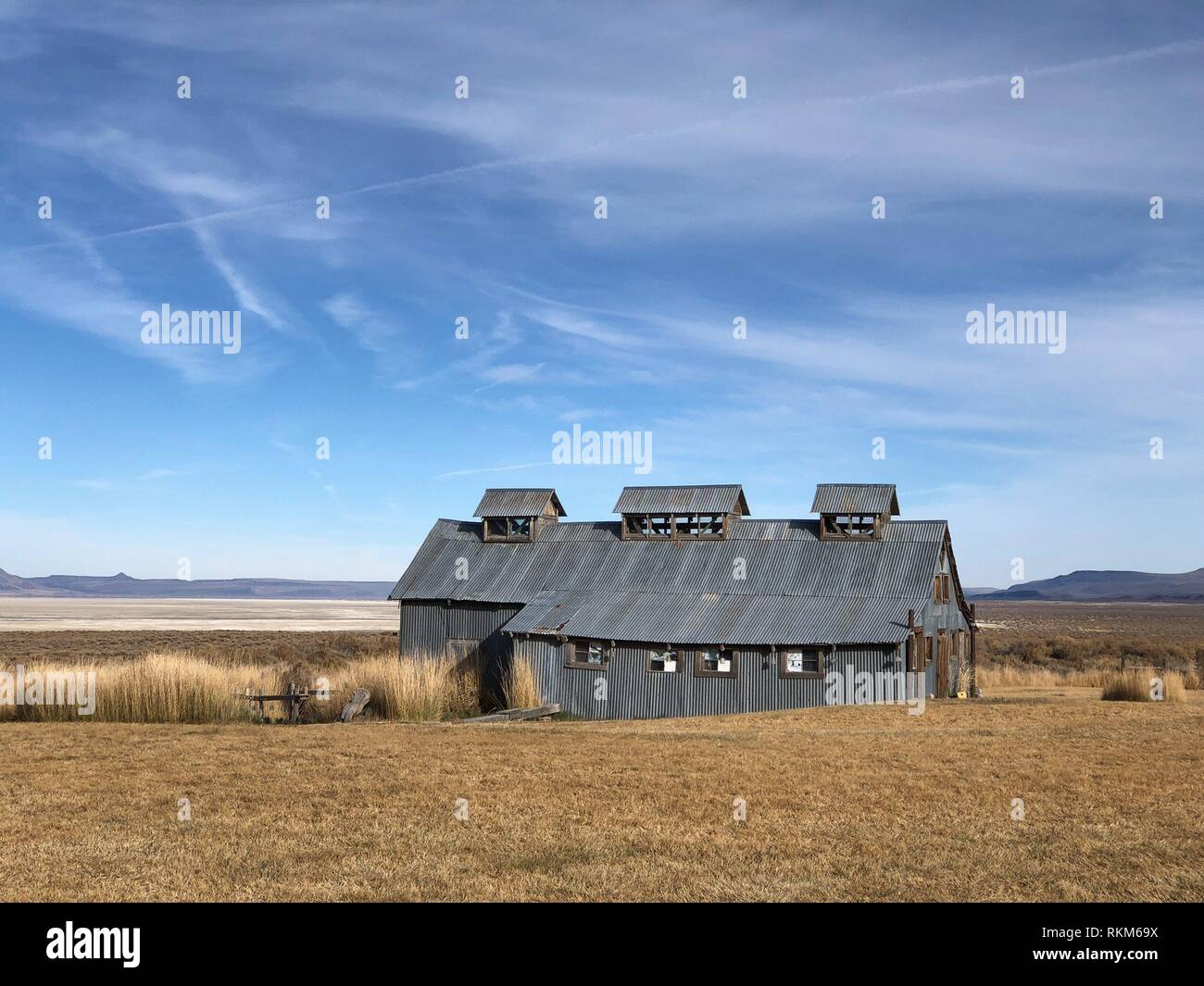 Steel barn building covering the geothermal hot springs at Summer Lake in South Central Eastern Oregon. Stock Photo