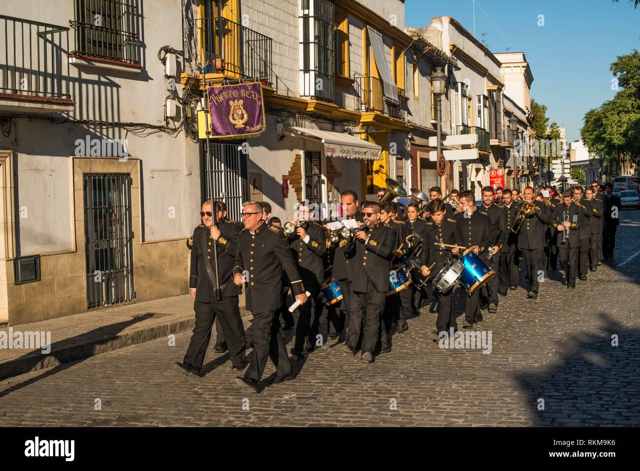 A marching band in the street in Jerez de la Frontera, Cadiz province