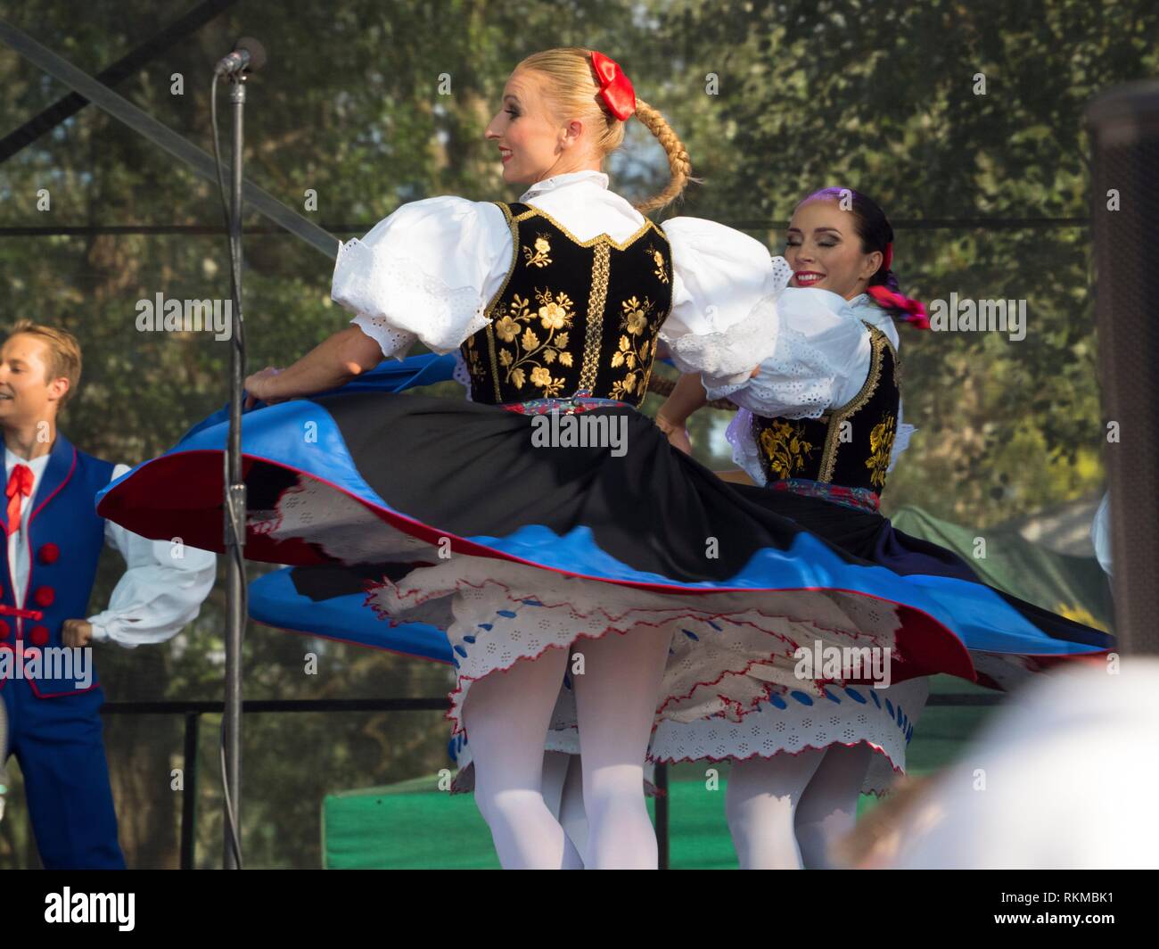 The world famous folk dance ensable Slask giving an open air concert. Poland. Stock Photo