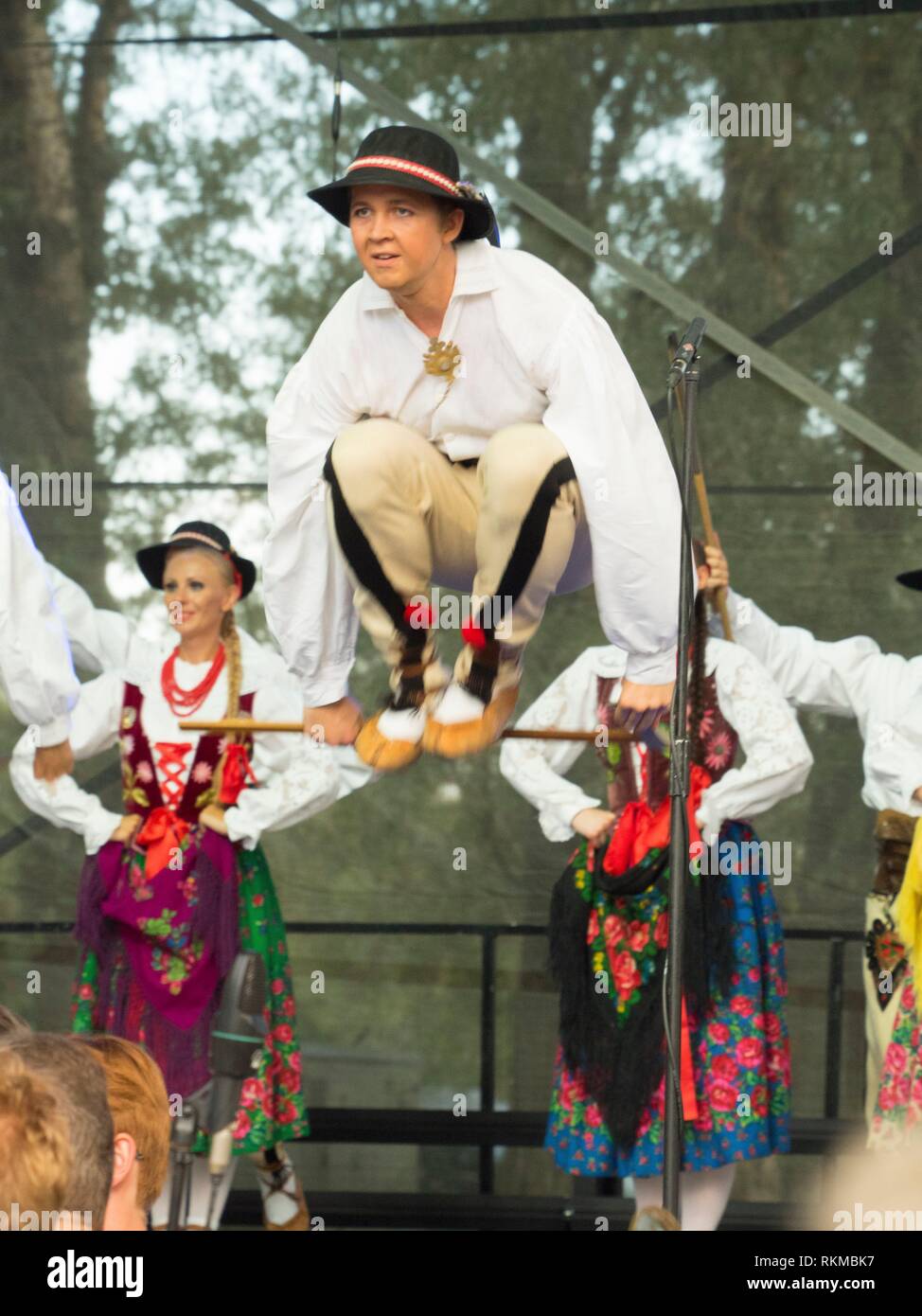 The world famous folk dance ensable Slask giving an open air concert. Poland. Stock Photo