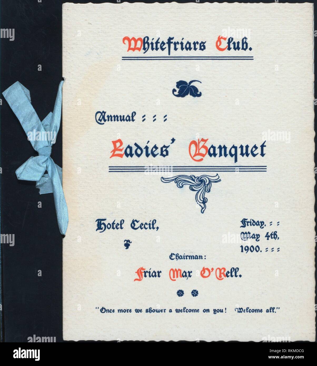ANNUAL LADIES' BANQUET [held by] WHITEFRIARS CLUB [at] ''HOTEL CECIL, [LONDON, ENG];'' (HOTEL;). Buttolph, Frank, 1850-1924 (Collector). The Buttolph Stock Photo