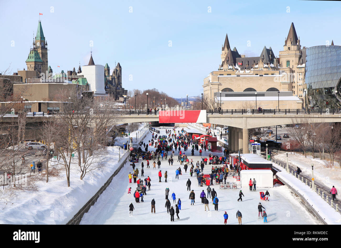 Rideau Canal Ice Skating Rink in winter, Ottawa, Canada Stock Photo