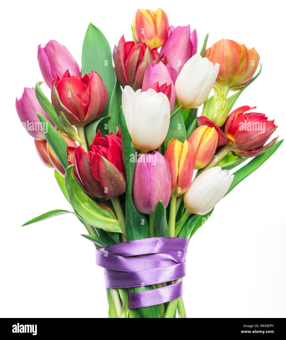 Colorful bouquet of tulips on white background. Spring background Stock ...