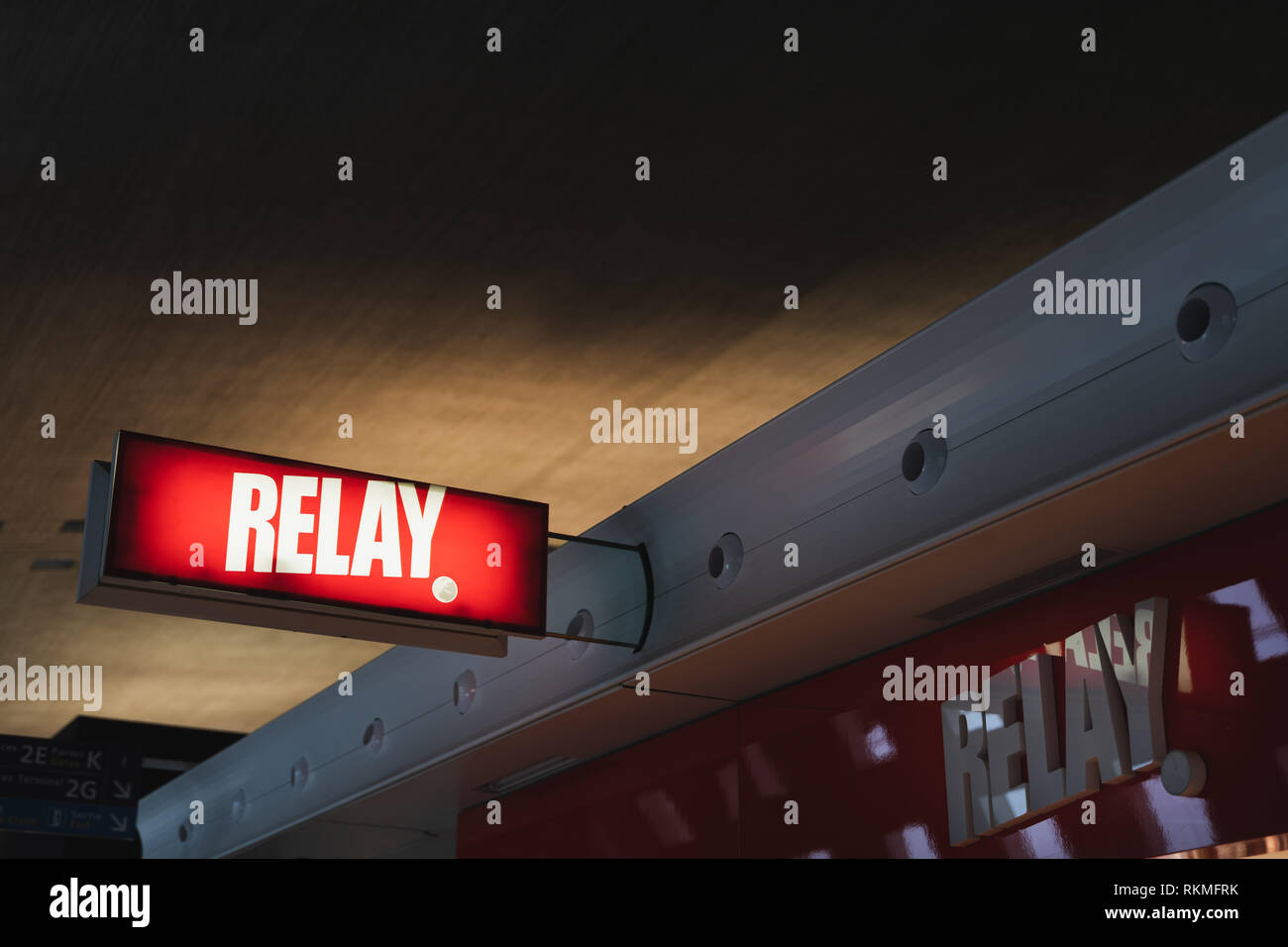 CDG Airport, Paris 12/22/18 Isolated Relay shop brand logo, high