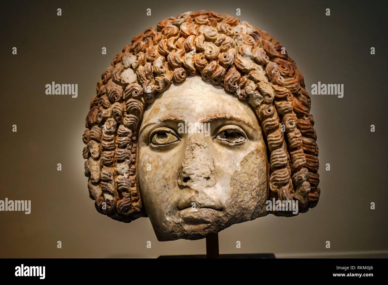 Female Greek Woman Portrait Ornate Curly Hair Statue National