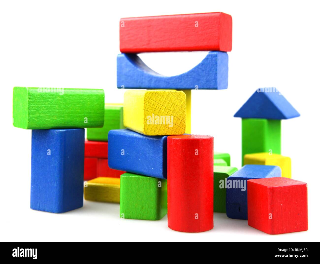 Wooden Building Blocks Isolated On White Stock Photo Alamy