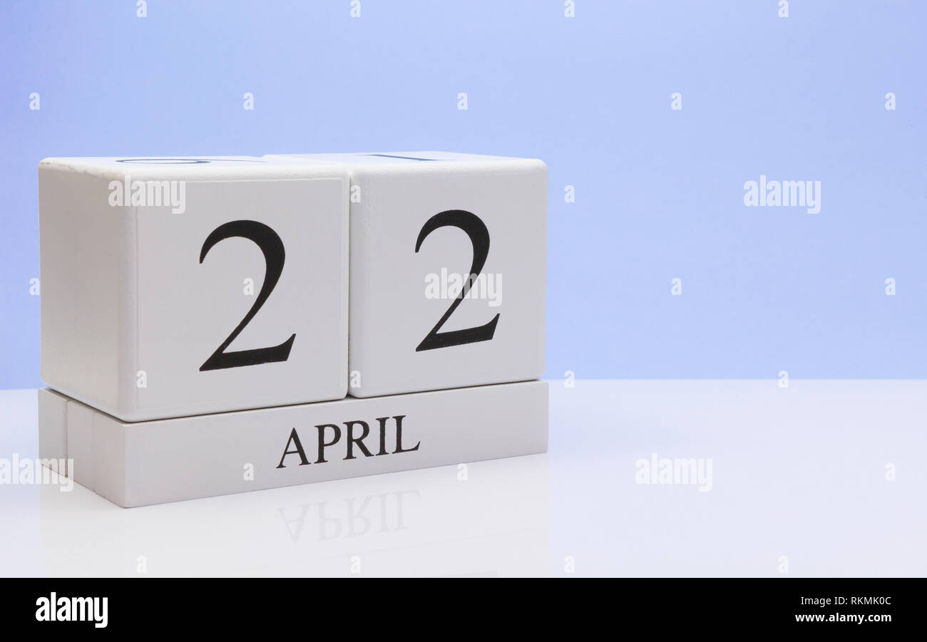 April 22st. Day 22 of month, daily calendar on white table with ...