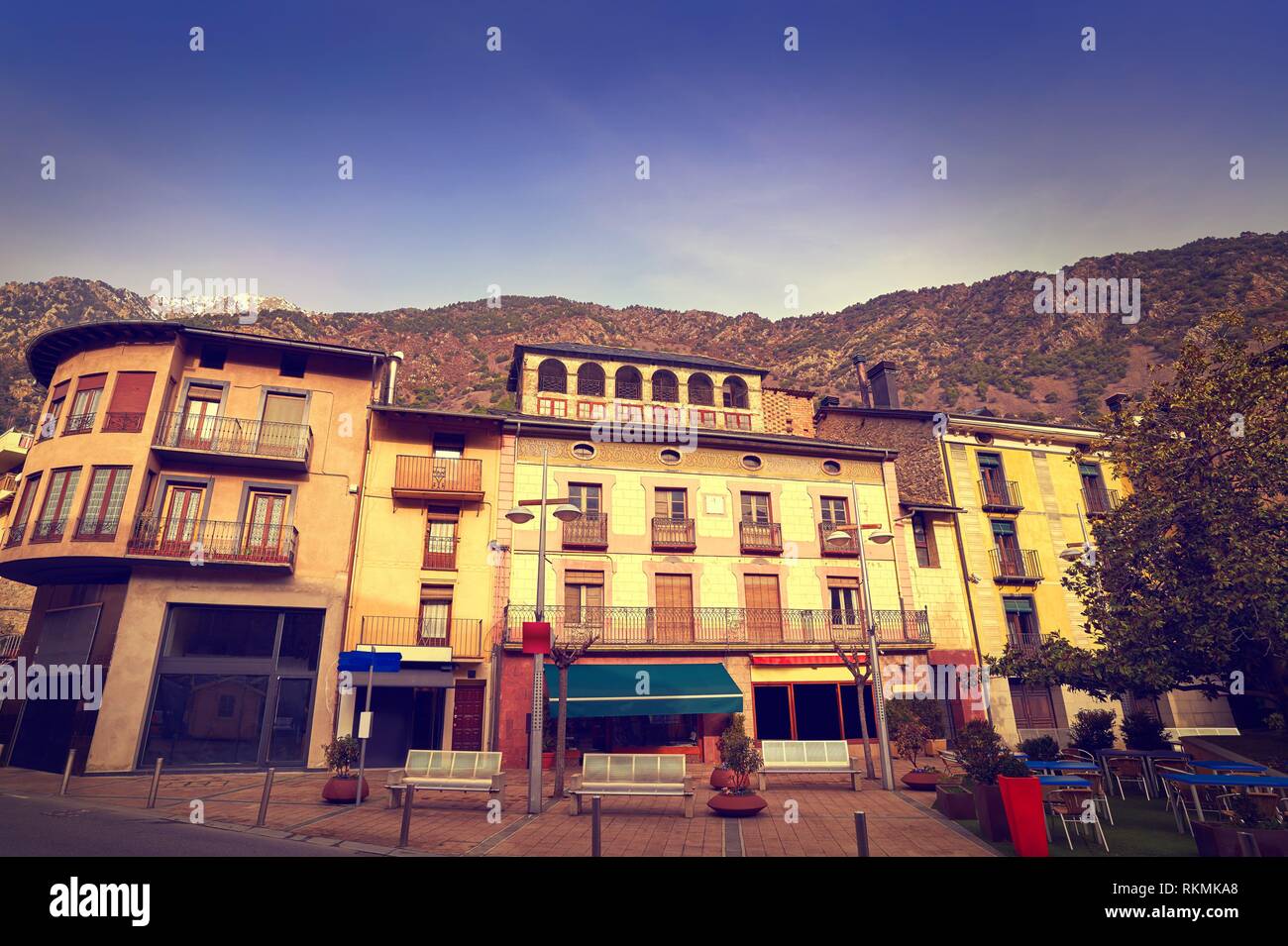 Andorra la Vella facades at Pyrenees Stock Photo Alamy