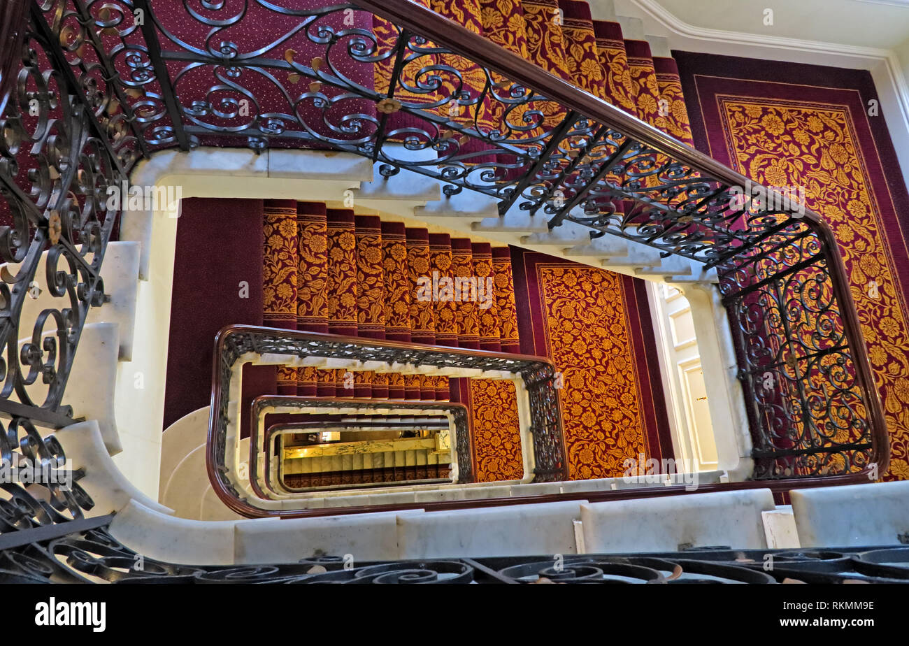 Queens Hotel Staircase, classic Victorian grand hotel architecture design, Brighton, East Sussex, South East England, UK, 1-3 Kings Road, Brighton BN1 Stock Photo