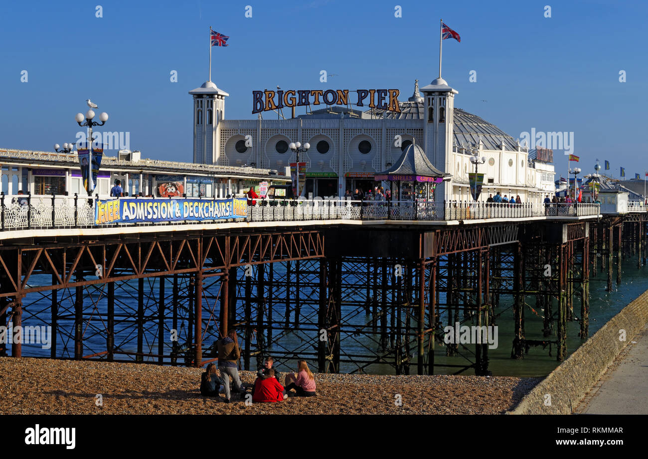 English seaside, Brighton Pier, Madeira Drive, Brighton, East Sussex, South East England, UK, BN2 1TW Stock Photo