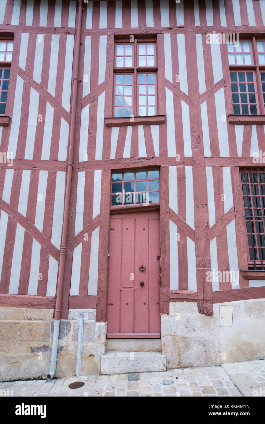 Medieval facade, Old wooden architecture, Orleans City, Loiret Department, The Loire Valley, France, Europe. Stock Photo
