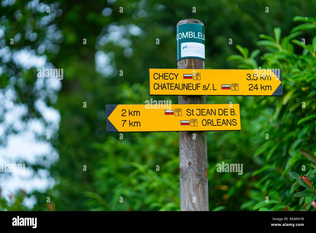 Trails signs, Loire River, Chécy Village, Loiret Department, The Loire Valley, France, Europe. Stock Photo