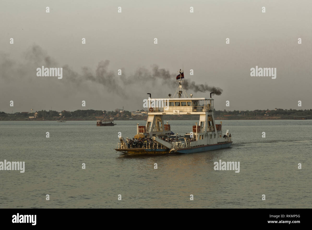 Crossing Mekong river in Cambodia Stock Photo