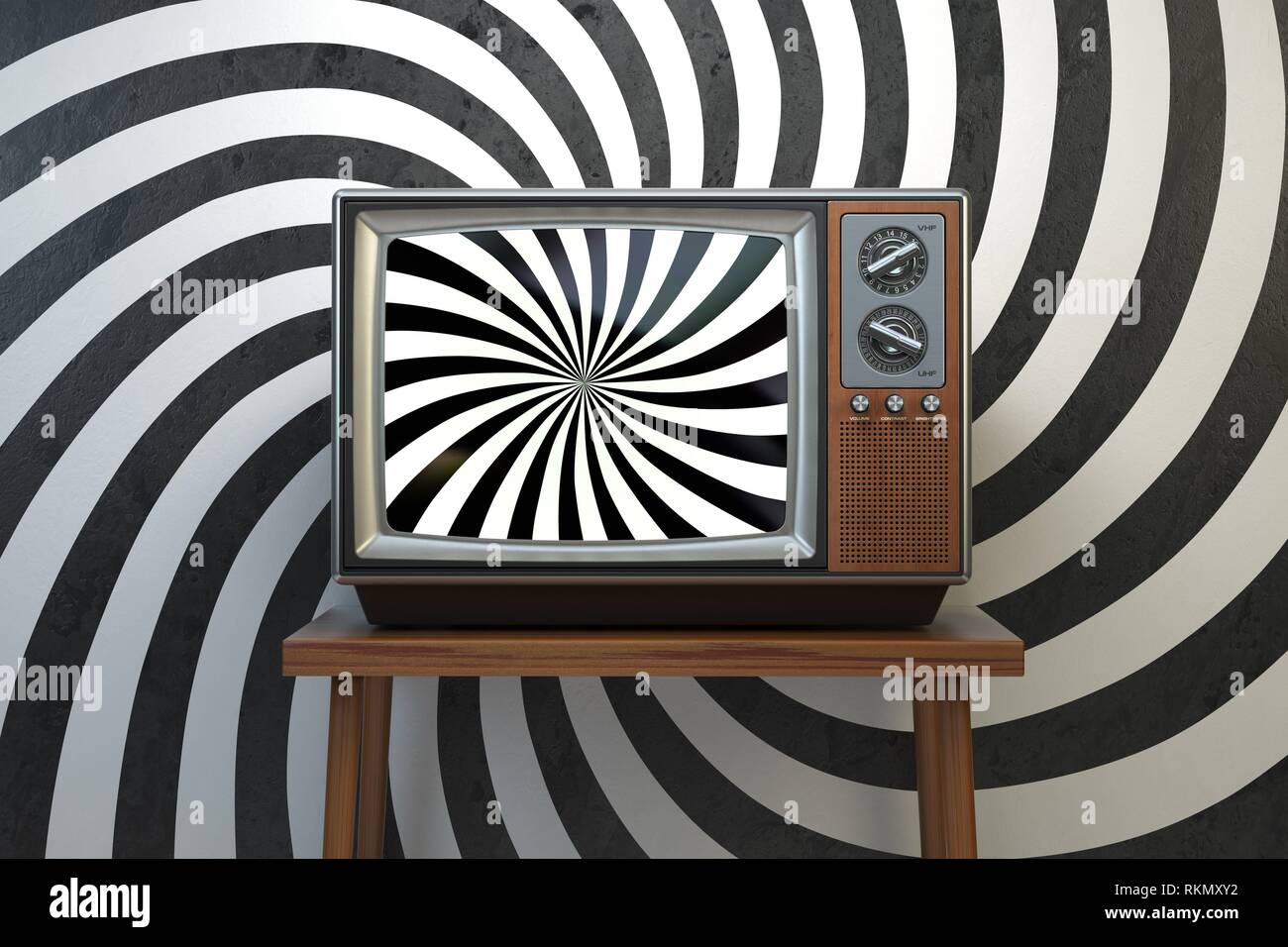 Propaganda and brainwashing of the influential mass media concept. Vintage  TV set with hypnotic spiral on the screen. 3d illustration Stock Photo -  Alamy