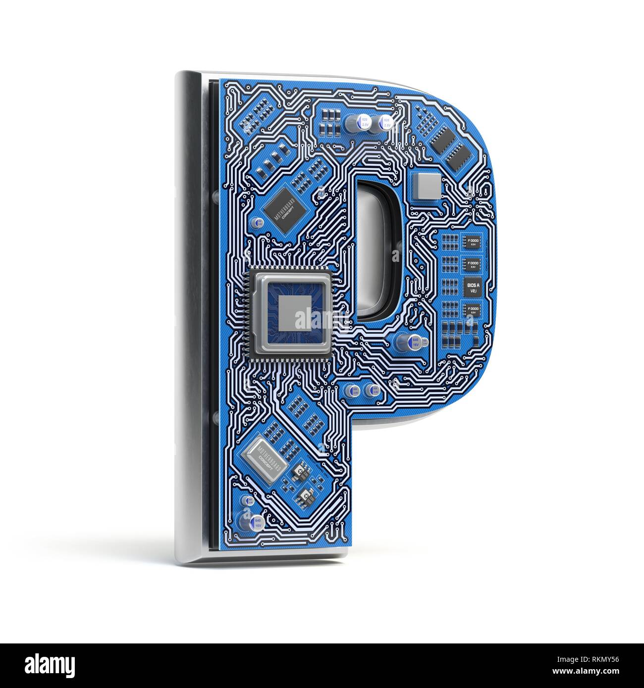 Letter P. Alphabet in circuit board style. Digital hi-tech letter ...