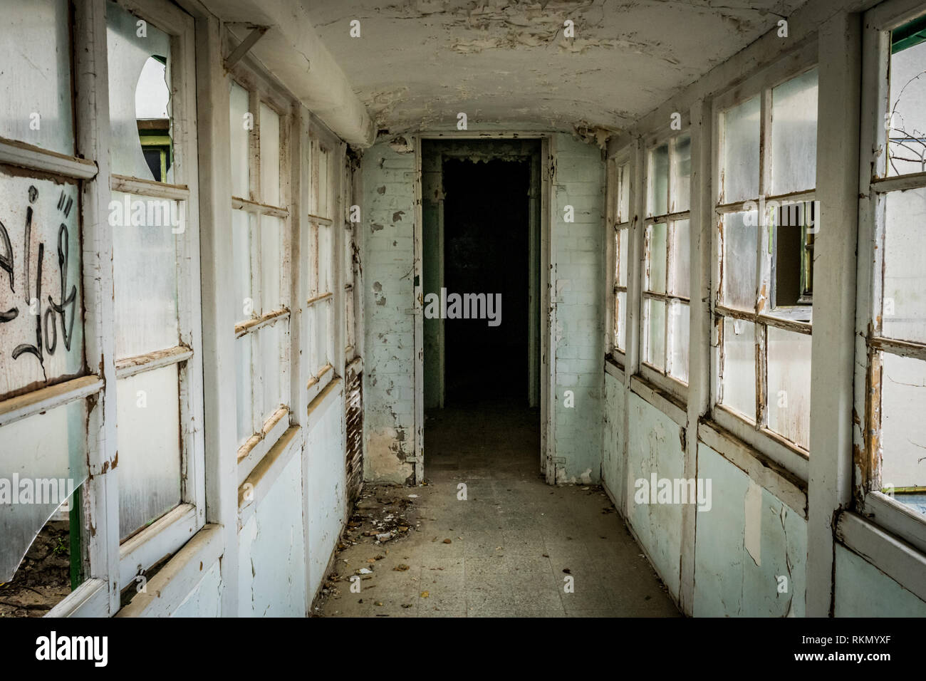 Interior of Amiantos abandoned hospital on Cyprus. Abandoned spaces Stock Photo