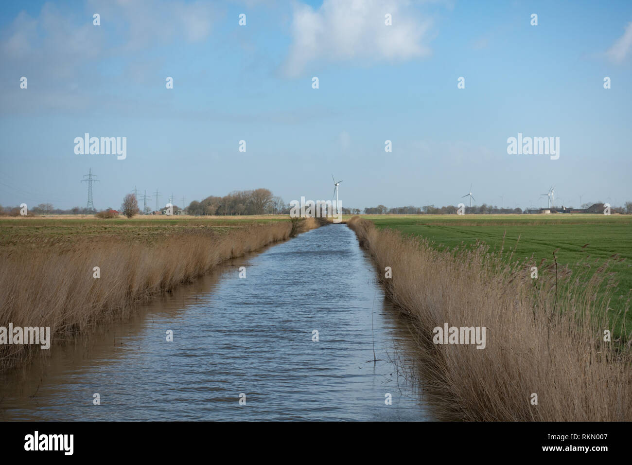 Drainage channel. Wattenmeer National Park. Northern Germany. Stock Photo